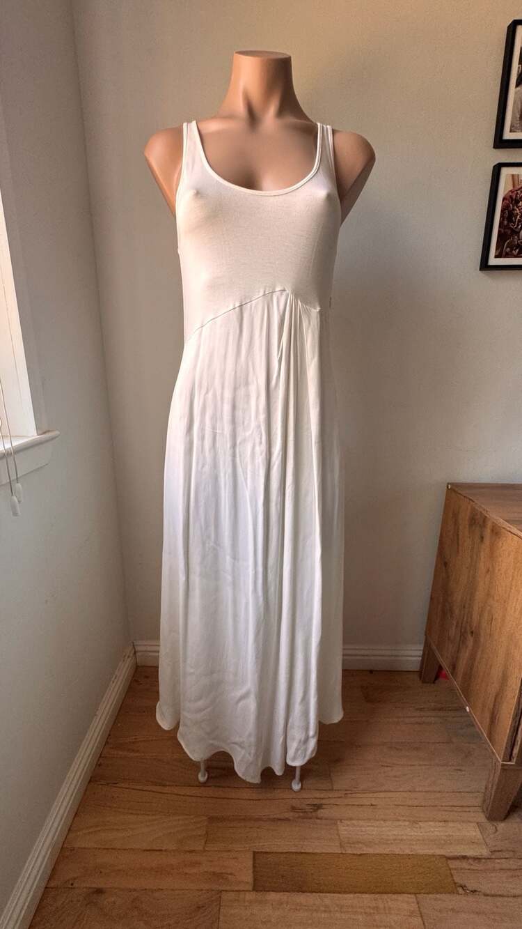 by Anthropologie Sleeveless White Tank Maxi Dress with Gathered Detail - Picture 1 of 7